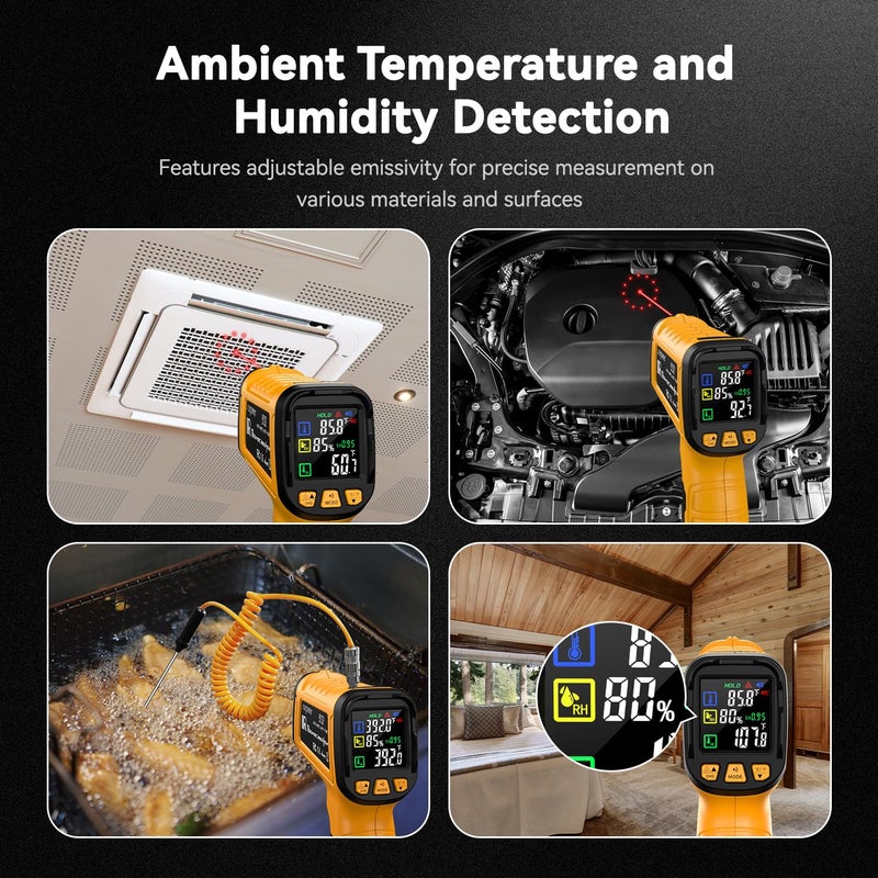 SURPEER 50:1 Infrared Thermometer IR Laser Gun, -58°F to 1796°F, Digital Temperature Gun/K-Type Probe -4°F to 932°F & Humidity Sensor for Cooking, Pizza Oven BBQ HVAC Home-Industrial Use - Image 5